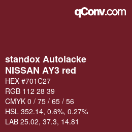 Code couleur: standox Autolacke - NISSAN AY3 red | qconv.com