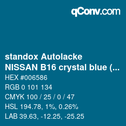 Color code: standox Autolacke - NISSAN B16 crystal blue (usa) OEM2005 | qconv.com