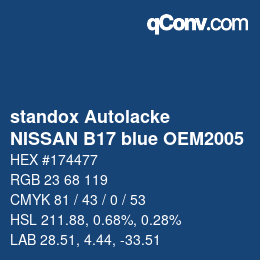 Color code: standox Autolacke - NISSAN B17 blue OEM2005 | qconv.com