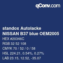 Color code: standox Autolacke - NISSAN B37 blue OEM2005 | qconv.com