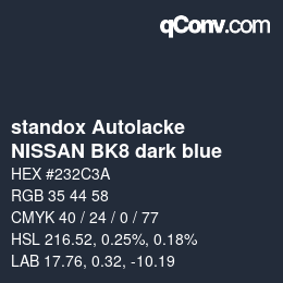 Code couleur: standox Autolacke - NISSAN BK8 dark blue | qconv.com