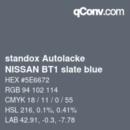 Código de color: standox Autolacke - NISSAN BT1 slate blue | qconv.com