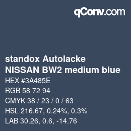 Código de color: standox Autolacke - NISSAN BW2 medium blue | qconv.com