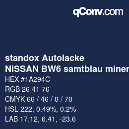 Color code: standox Autolacke - NISSAN BW6 samtblau mineraleffekt | qconv.com