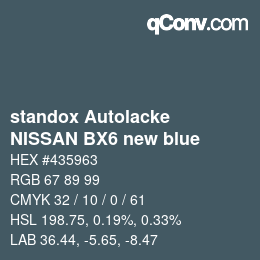 Code couleur: standox Autolacke - NISSAN BX6 new blue | qconv.com