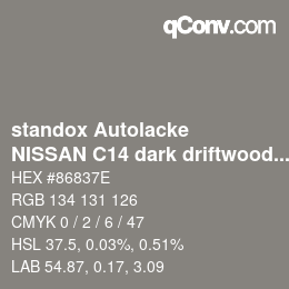 Color code: standox Autolacke - NISSAN C14 dark driftwood OEM2005 | qconv.com