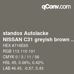 Color code: standox Autolacke - NISSAN C31 greyish brown OEM2005 | qconv.com