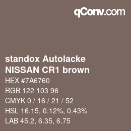 Code couleur: standox Autolacke - NISSAN CR1 brown | qconv.com