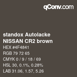Code couleur: standox Autolacke - NISSAN CR2 brown | qconv.com