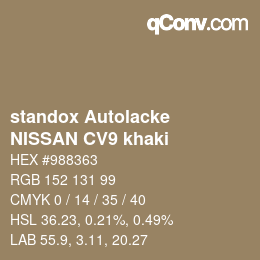Color code: standox Autolacke - NISSAN CV9 khaki | qconv.com