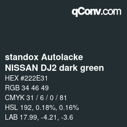 Farbcode: standox Autolacke - NISSAN DJ2 dark green | qconv.com