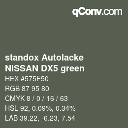 Color code: standox Autolacke - NISSAN DX5 green | qconv.com