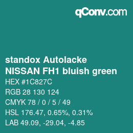 Farbcode: standox Autolacke - NISSAN FH1 bluish green | qconv.com