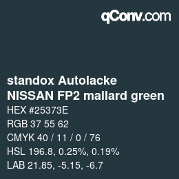 Color code: standox Autolacke - NISSAN FP2 mallard green | qconv.com