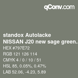 Code couleur: standox Autolacke - NISSAN J20 new sage green OEM 2006 | qconv.com