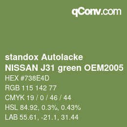 Farbcode: standox Autolacke - NISSAN J31 green OEM2005 | qconv.com