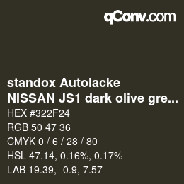 Farbcode: standox Autolacke - NISSAN JS1 dark olive green | qconv.com