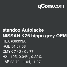 カラーコード: standox Autolacke - NISSAN K26 hippo grey OEM2005 | qconv.com