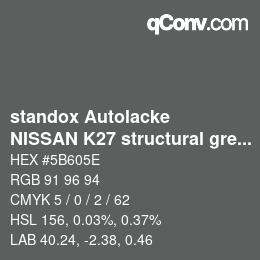 Código de color: standox Autolacke - NISSAN K27 structural grey OEM2005 | qconv.com