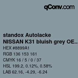 Color code: standox Autolacke - NISSAN K31 bluish grey OEM2005 | qconv.com