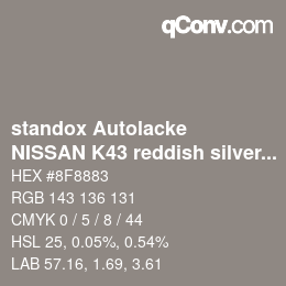 カラーコード: standox Autolacke - NISSAN K43 reddish silver OEM 2006 | qconv.com