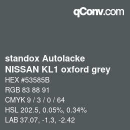 Farbcode: standox Autolacke - NISSAN KL1 oxford grey | qconv.com