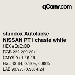 Code couleur: standox Autolacke - NISSAN PT1 chaste white | qconv.com