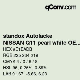 Farbcode: standox Autolacke - NISSAN Q11 pearl white OEM2005 | qconv.com