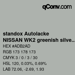 Farbcode: standox Autolacke - NISSAN WK2 greenish silver | qconv.com