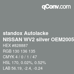 Code couleur: standox Autolacke - NISSAN WV2 silver OEM2005 | qconv.com