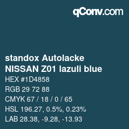 Código de color: standox Autolacke - NISSAN Z01 lazuli blue | qconv.com