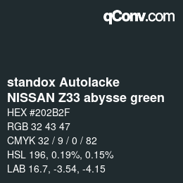 カラーコード: standox Autolacke - NISSAN Z33 abysse green | qconv.com