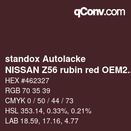 カラーコード: standox Autolacke - NISSAN Z56 rubin red OEM2005 | qconv.com