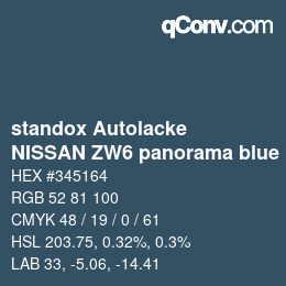 カラーコード: standox Autolacke - NISSAN ZW6 panorama blue OEM 2006 | qconv.com