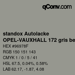 Código de color: standox Autolacke - OPEL-VAUXHALL 172 gris beige OEM 2006 | qconv.com