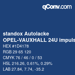 Código de color: standox Autolacke - OPEL-VAUXHALL 24U impulse blue OEM2005 | qconv.com