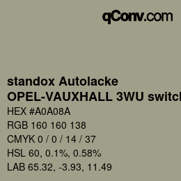 Color code: standox Autolacke - OPEL-VAUXHALL 3WU switch OEM2005 | qconv.com