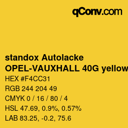 Color code: standox Autolacke - OPEL-VAUXHALL 40G yellow mono | qconv.com