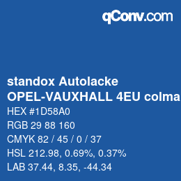 Code couleur: standox Autolacke - OPEL-VAUXHALL 4EU colmar blue | qconv.com
