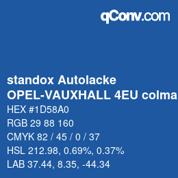 カラーコード: standox Autolacke - OPEL-VAUXHALL 4EU colmar blue | qconv.com