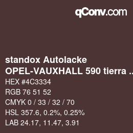Code couleur: standox Autolacke - OPEL-VAUXHALL 590 tierra del fuego | qconv.com