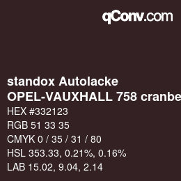 Color code: standox Autolacke - OPEL-VAUXHALL 758 cranberry | qconv.com