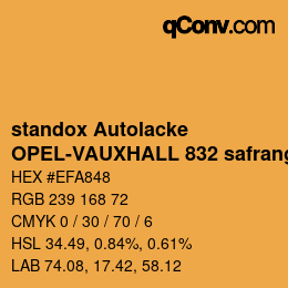 Code couleur: standox Autolacke - OPEL-VAUXHALL 832 safrangelb OEM 2006 | qconv.com
