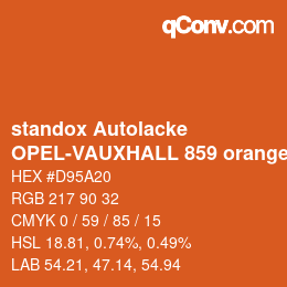 Código de color: standox Autolacke - OPEL-VAUXHALL 859 orange OEM 2006 | qconv.com