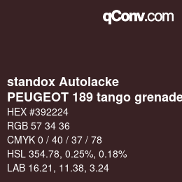 Color code: standox Autolacke - PEUGEOT 189 tango grenade | qconv.com