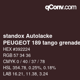 Code couleur: standox Autolacke - PEUGEOT 189 tango grenade | qconv.com