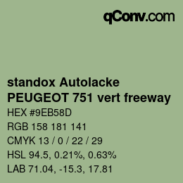 カラーコード: standox Autolacke - PEUGEOT 751 vert freeway | qconv.com
