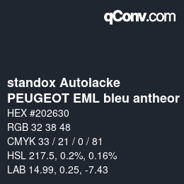Color code: standox Autolacke - PEUGEOT EML bleu antheor | qconv.com