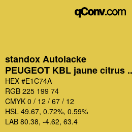 Farbcode: standox Autolacke - PEUGEOT KBL jaune citrus OEM 2006 | qconv.com