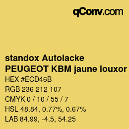 Code couleur: standox Autolacke - PEUGEOT KBM jaune louxor | qconv.com